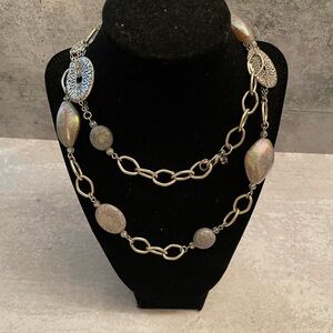 Chunky Necklace Fashion Jewellery Silver Grey Beads Long Chain